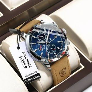 Reloj de Pulsera de Lujo POEDAGAR para Hombre, Resistente al Agua, Luminoso, Cronógrafo, con Fecha, Reloj Deportivo de Cuero para Hombre, Relojes de Cuarzo <span class=keywords><strong>932</strong></span> - Product Image 1