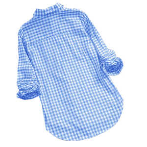 Camisa de Mujer a Cuadros Azul, con Botones, Manga Larga, Corte Holgado Informal, 100% Algodón Popelina, para Primavera/Verano - Product Image 6