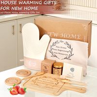 Cadeaux de déménagement de luxe avec logo personnalisé, ensemble cadeau pour la cuisine de la nouvelle maison, planche à découper imprimée à l'écran, bougie parfumée, panier cadeau