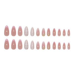 Juego de 24 <span class=keywords><strong>Uñas</strong></span> Postizas de ABS con Punta <span class=keywords><strong>Francesa</strong></span> Rosa, Diseño de Corazón de Lujo, con Brillo y Purpurina, Venta al por Mayor para San Valentín - Product Image 3