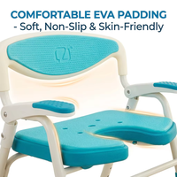 Chaise de douche pliante en aluminium RUFU RF3208A avec accoudoirs rabattables, hauteur réglable, capacité de 150 kg, siège et dossier en EVA moulé par soufflage