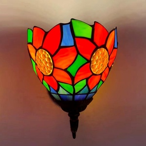 LongHuiJing Traditional Tiffany Flower Dome Stained Glass 1 <b>Light</b> Mediterranean Living Room Corridor Wall Lamp - Product Image 3
