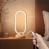 Lampe de table LED ovale 5W 5V avec base en bois de hêtre, 3000K-6000K, dimmable, USB Type-C, veilleuse de chevet, décoration d'intérieur