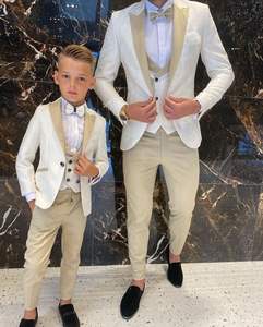 Abiti da Uomo Padre e Figlio per Matrimonio Smoking 3 Pezzi Bianco con Motivo Floreale Vestito Slim Fit per Cocktail Party Abiti da Sposo su Misura - Product Image 5