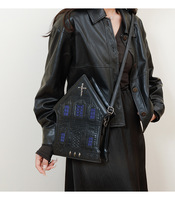 Sac à bandoulière gothique unique personnalisable en cuir PU en forme de maison avec fermeture éclair pour femme, vente en gros