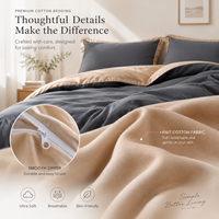 Parure de lit 100% coton gris beige bicolore, housse de couette douce et respirante, literie minimaliste pour la maison, vente en gros personnalisée