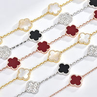 Gelang Perak Sterling 925 Berlapis Emas Motif Bunga Semanggi Berdaun Empat Pembawa Keberuntungan, Perhiasan Hadiah Plata 925, Permintaan Katalog Van Pulsera Clef