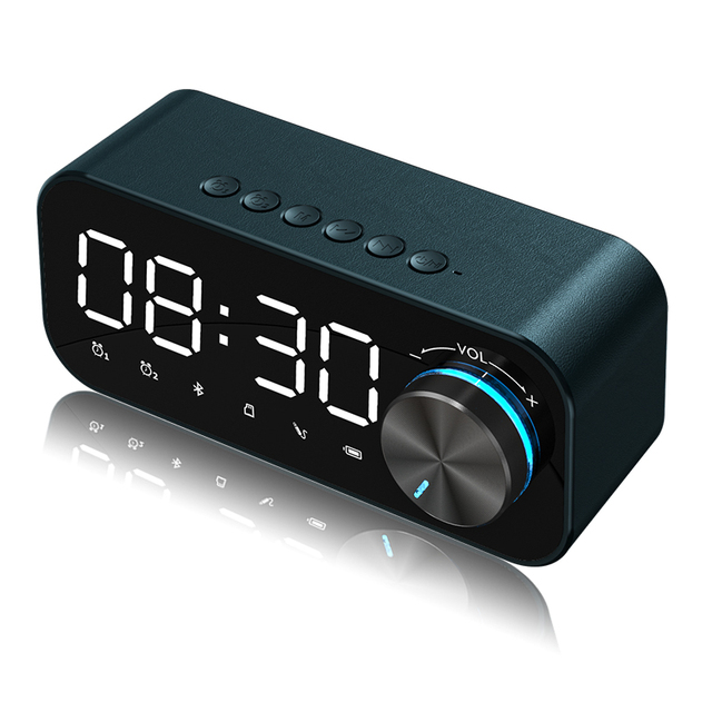 Custom logo LED Mirror Display Wireless BT5.0 Speaker FM Radio TF Card Speaker Digital Alarm Clock