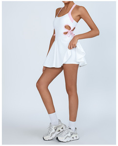 <span class=keywords><strong>Aoyama</strong></span> Jupe pour femme avec coussin de poitrine Cross-Border Fitness Couleurs contrastées Taille respirante Robe creuse pour le sport Vêtements de tennis - Product Image 6