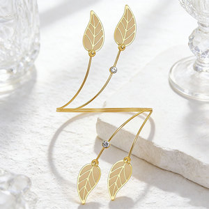 Gold Plated Leaf Cuff <b>Bracelet</b> Women's Bohemian <b>Crystal</b> Rhinestone Alloy Arm Band Party Jewelry - Product Image 2