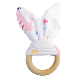 Детское кольцо-грызунок с жевательным прорезывателем безопасный деревянный натуральный кролик сенсорная игрушка подарок