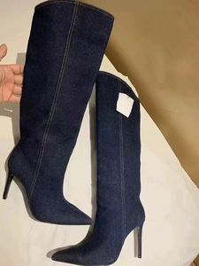 Bottines en jean bleu, nouveau style, chaussures d'hiver et d'automne pour femmes, bottes hautes jusqu'au genou - Product Image 4