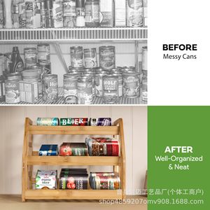<b>Bamboo</b> Food Can Rack 3 Tier Stackable Storage Organizer With Flexible Divider For Kitchen Cabinet Use - Product Image 5