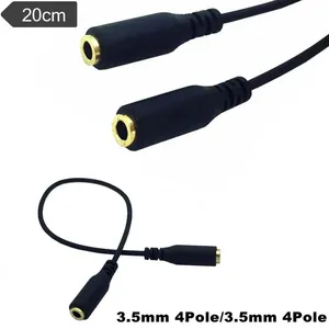 3.5mm 4 Pôles 3 Anneaux Femelle à Femelle Jack Stéréo Audio Aux F/F Extension Convertisseur Câble Plaqué Or Connecteur 20cm