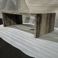 Table basse en travertin romain gris massif en forme de U, travertin naturel poli, table centrale pour salon