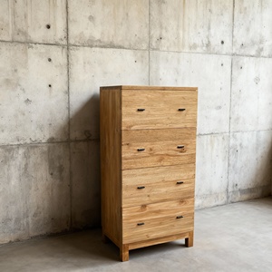 Cómoda Antigua de Teca con 4 Cajones Hechos a Mano y Patas Cónicas, Mueble de Madera Reciclada para Dormitorio - Product Image 6