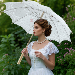 Wholesale Handmade White Elegant Wedding Lace Parasol Umbrella Plain Lace Umbrella for Promotion Gifts