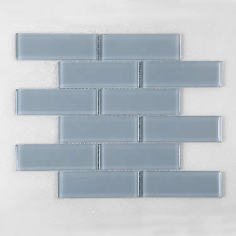 Glass Tiles VG1804 Strip Glass Gray Mosaic Subway Tile Bathroom Washroom Brick Waterproof Wall Panel