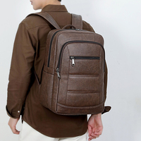 Mochila Duradera Vintage de PU para Portátil, con Múltiples Compartimentos, Impermeable, para Negocios, Viajes, Escuela, Unisex