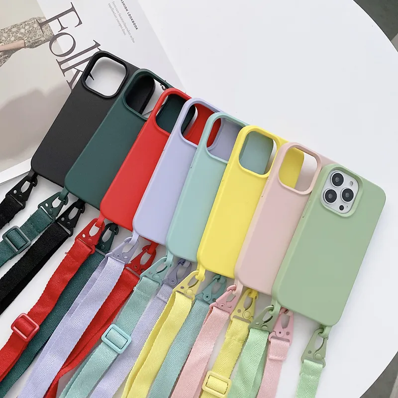 Luxury Lanyard Necklace Carry Hang Strap Phone Case For iPhone 11 13 12 Pro Max Mini XS XR X 7 8 Plus Soft Silicone Strap Cover