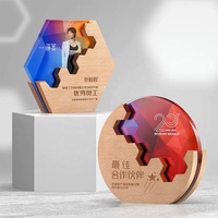 Trophée en cristal personnalisé créatif avec impression couleur, design de logo individuel, forme ronde, verre K9, base en bois pour cadeau