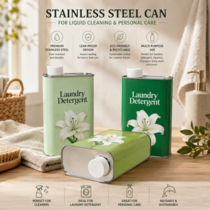 Recipiente Rectangular de Acero Inoxidable con Tapa de Rosca para Detergente de Lavandería, Cuidado Personal, Envase Metálico Reutilizable Ecológico - Product Image 1