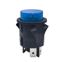 Interruptor de Botón Pulsador Redondo de 25 mm, 16A250VAC T105 RL5-121, Encendido/Apagado, Bloqueo Automático, Luz Azul, con Tapa de PVC, Impermeable