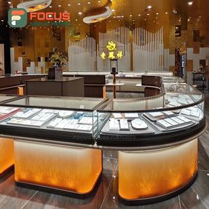 Glass Jewelry Display <b>Cabinet</b> Wooden Jewelry Counter Wall Mounted Jewelry Display Shelf Luxury LED Light Display <b>Cabinet</b> - Product Image 1