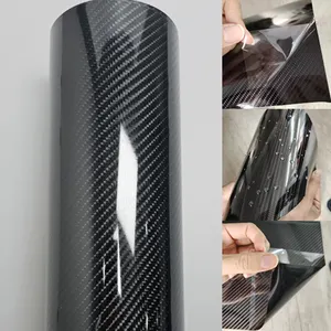 Nieuw Binnen Huisdier Glanzend Zwart Vinyl Wrap Zelfklevende 6d Koolstofvezel Voor Auto