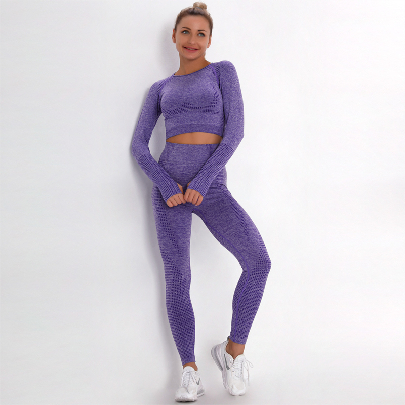 Fashion Modern Breathable Workout Clothing Women Active Wear Yoga Set 7 colors Long sleeve