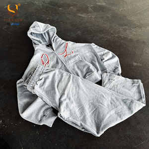 Custom Screen Printing Two Piece Vintage <b>Tracksuit</b> Set <b>Y2K</b> Streetwear French Terry Blank Zip up Hoodie and Baggy Sweatpants - Product Image 1