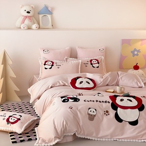 Cartoon Embroidery Comforter Duvet Cover 100S Cotton Bed <strong>Sheet</strong> Pink Pillow case Home Textile Kids Bedding Set - Product Image 6