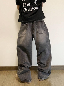 زي كلاسيكي مغسول فارغ 14 أونصة قطن مستقيم الساق جينز فضفاض شعار مخصص كاجوال جينز فضفاض بنطال جينز رجالي - Product Image 5