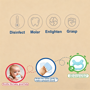 ชุดของเล่นกัดสำหรับเด็กปลอดสาร BPA พร้อมเสียงเขย่า ทำจากซิลิโคน ของเล่นเด็กเนื้อนุ่มเพื่อปลอบประโลมเหงือกและพัฒนาประสาทสัมผัส - Product Image 4