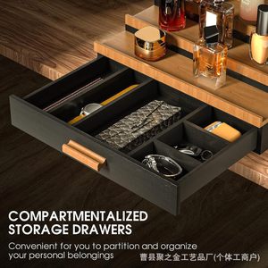 Tiered Cosmetic Rack 3 Layers Solid Wood <b>Desktop</b> <b>Organizer</b> With Drawer <b>For</b> Perfume Jewelry Storage - Product Image 3