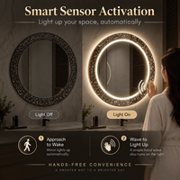 Miroir de salle de bain rond à LED avec bordure étoilée, capteur mains libres, éclairage blanc doux et accent décoratif mural