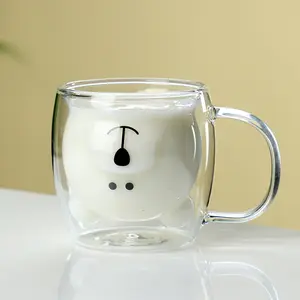 Cangkir mug lucu, cangkir kopi teh beruang pasangan susu dinding ganda gelas mug lucu Hari Valentine ulang tahun