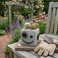Pot de fleurs en résine carré brodé à la main, motif bouton souriant, pour plantes succulentes, ornement de table, statue de jardin pour la maison