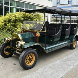 Auto Eléctrico Vintage de Turismo con Asientos de Cuero Negro, Techo Abierto, Carrocería Verde y Detalles Dorados - Product Image 1