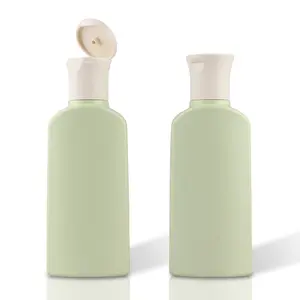 Customize 100ml 200ml Square HDPE Green Soft Touch Body Wash Packaging Squeeze Lotion Shampoo Plastic Bottle With Disc Top Cap