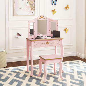 Table de maquillage rose <span class=keywords><strong>en</strong></span> <span class=keywords><strong>bois</strong></span> pour enfants avec miroir pour petites filles - Product Image 3
