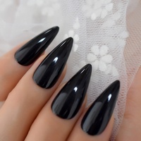 Dièse noir Conçu Faux Ongles Medium Adulte Foncé Brillant Ongles Artificiels Conseils Acrylique Pleine Courbe Pratique Faux Ongles