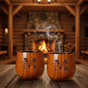 Vente en gros de tasses à whisky en bois brûlé, personnalisées avec logo, faites à la main, modernes et luxueuses, cadeaux d'affaires pour hommes, tasses à café et à thé écologiques - Product Image 1