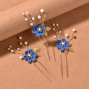 Barrette à cheveux en forme de U en cuir bleu <span class=keywords><strong>frais</strong></span> et perles, style Europe et Amérique, collection 2026, accessoire de coiffure, vente directe usine - Product Image 1