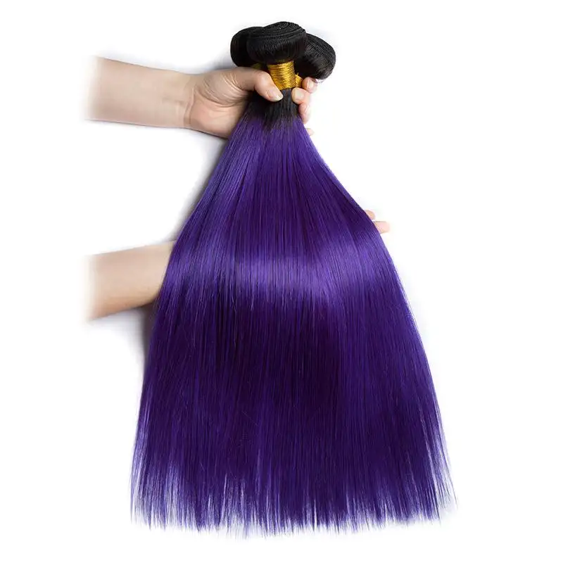 Gzbeiyou ombre 1b/purple brazilian human hair extensions,wholesale silky straight virgin cuticle human hair bundles