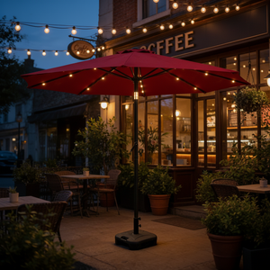 Sombrilla de Patio LED de 2.3m con Energía Solar y 18 Luces, Sombrilla Inclinable con Manivela <span class=keywords><strong>para</strong></span> Jardín, Terraza, Cafetería, Restaurante - Product Image 1