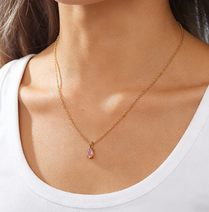 Colorful Zircon <b>Opal</b> Pendant <b>Necklace</b>, Anti-Tarnish Stainless Steel Dainty Rhinestone Clavicle Chain For Women - Product Image 6