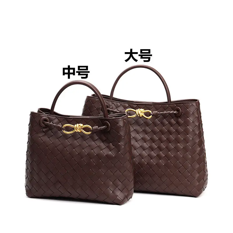 2024 New Arrival Stylish Genuine Leather Woven Tote Bag Women Candy Pattern Shoulder Bag Lock Decoration Versatile Fashionable