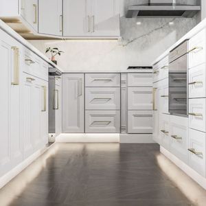 Isla de Cocina Moderna SANTOPOVA con Acabado Blanco Shaker, Estructura de Madera Contrachapada, Cajones de Cierre Suave, Encimera de Cuarzo, Incluye Bisagras y Correderas para Cajones - Product Image 3