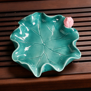 Cendrier en céramique en forme de feuille de lotus, décoration de table à thé, style oriental, accessoire pour fumeurs - Product Image 3